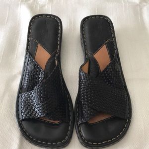 BORN Black Woven Leather Slides